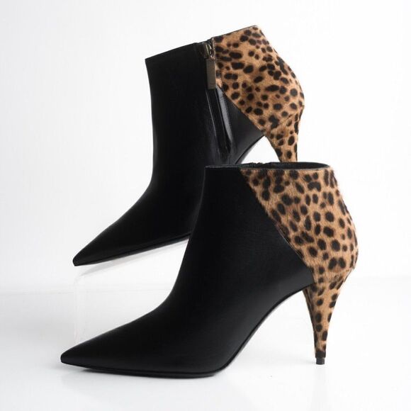 Saint Laurent YSL Womens Black Leather Bootie Ankle Boots Calf Hair US 8 EU 38 - Picture 5 of 8